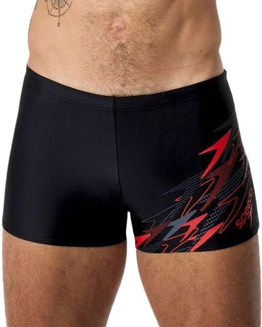Speedo medley logo aquashort heren - strakke zwemshort heren - vormvaste zwemboxer heren - sportzwembroek heren met trekkoord - blauw rood - m