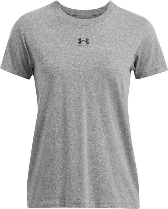 Under armour ua rival core ss-gry dames sportshirt - castlerock - zwart