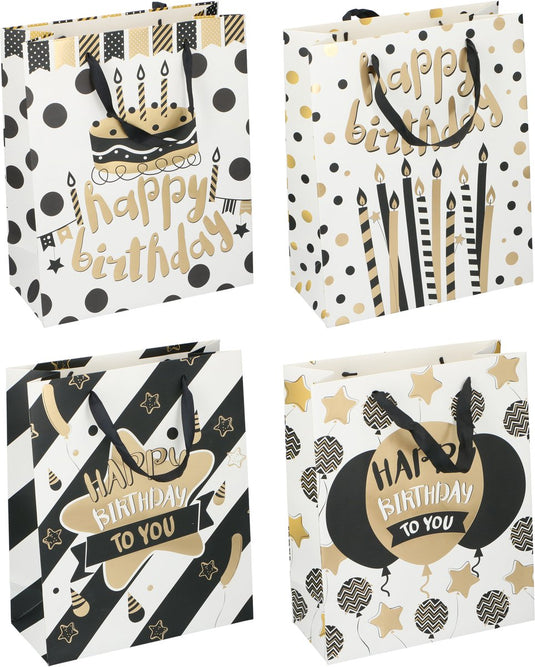 Merkloos sans marque verjaardag cadeautas 32x26x12 cm - birthday giftbag met handvat - geschenkzak verjaardag met happy birthday design - cadeautas voor verjaardagscadeaus - 1 willekeurige variant