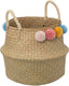Atmosphera speelgoed opbergmand - pompoms - met handgreep - riet - opvouwbaar - 33 x 28 x 33 cm