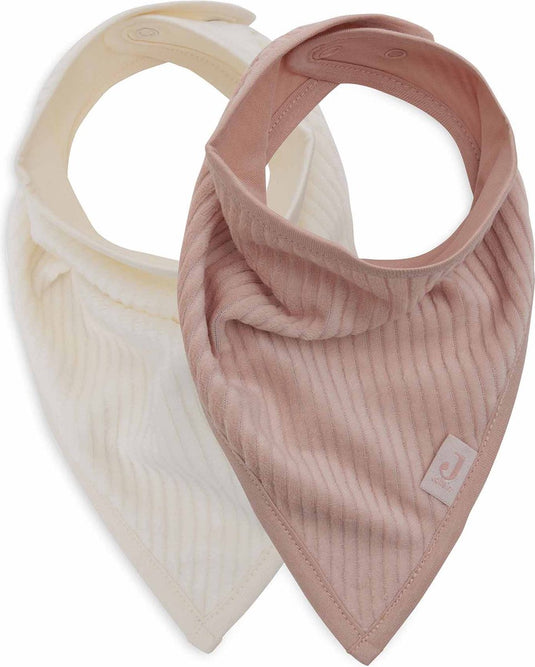 Jollein - slab bandana - katoen - slabbetjes baby - 2 stuks - velvet rib wild rose ivory - 2 stuks