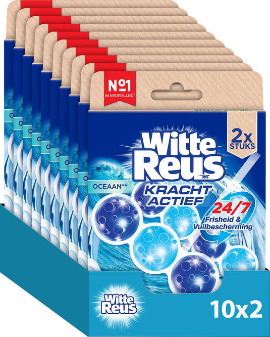 Witte reus kracht actief oceaan toiletblok 100g - wc blokjes - voordeelverpakking - 2x10 stuks