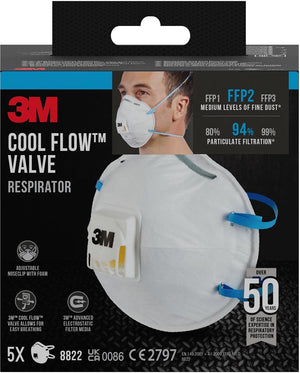 3m cool flow stofmasker, ffp2, met ventiel, pak van 5 stuks