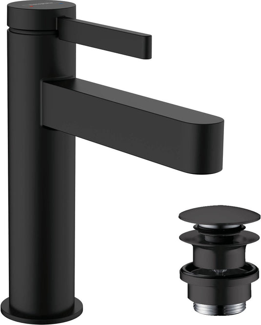 Hansgrohe finoris - wastafelmengkraan - ééngreeps bediening - met afvoerplug - 110mm - mat zwart