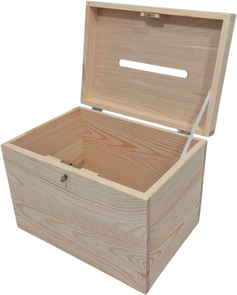 Load image into Gallery viewer, Playwood houten enveloppenkist opbergdoos grenen met sleuf 29x22x20 cm.
