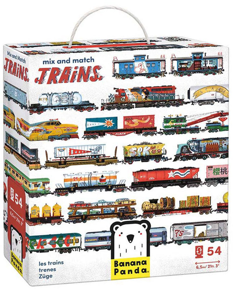 Load image into Gallery viewer, Banana panda puzzel trein speelgoed - mix and match treinen 54 stukjes.
