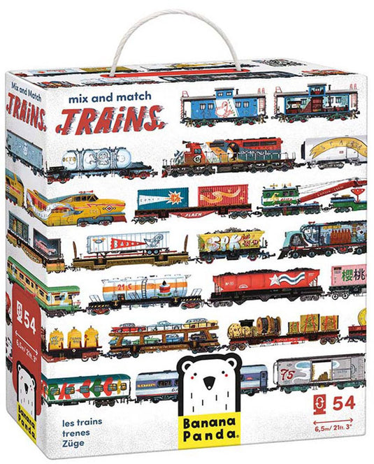Banana panda puzzel trein speelgoed - mix and match treinen 54 stukjes.