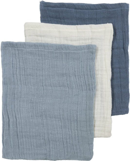 Meyco baby uni pre-washed hydrofiele washandjes - pre-washed hydrofiel - natural jeans blue indigo - 20x17cm - 3-pack