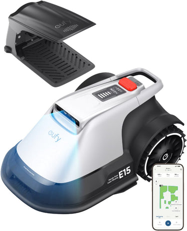 Eufy robotgrasmaaier e15 - draadloos - zonder rtk - geen signaalproblemen - 5-minuten-setup - automatische mapping tot 800 m2 - obstakelvermijding - ride-on edge - bediening via app - met regenkap