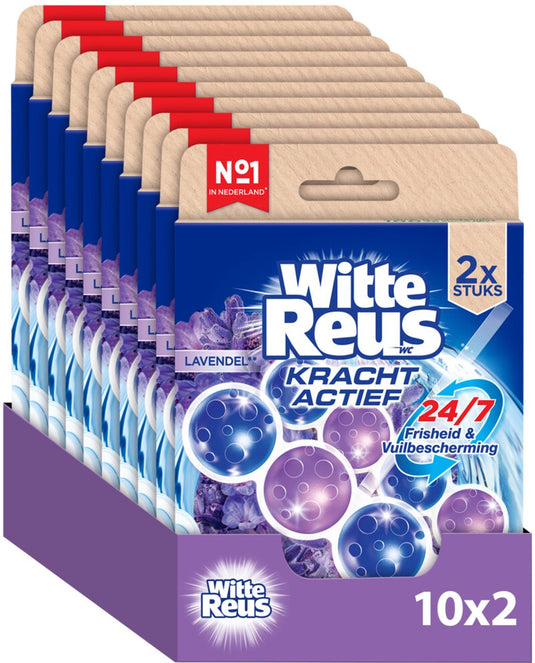Witte reus kracht actief lavendel toiletblok 100g - wc blokjes - voordeelverpakking - 2x10 stuks