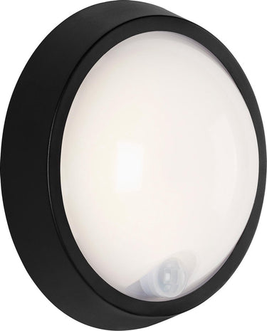 Briloner helsinki - buitenverlichting - led wandlamp - met bewegingssensor - 12w - ip44 - ø17 cm - zwart