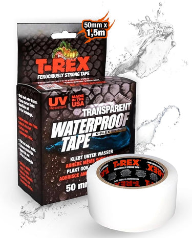 Kip t-rex – waterdichte transparante plakband 50 mm x 1,5 m – zelfklevende reparatietape voor zwembaden, buitengebruik, scheuren en lekkages – onderwaterreparatie van zwembaden – uv- en hittebestendig – flexibel en extreem sterk