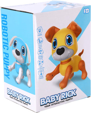 Merkloos robot puppy rick 20 cm + licht en geluid blauw wit