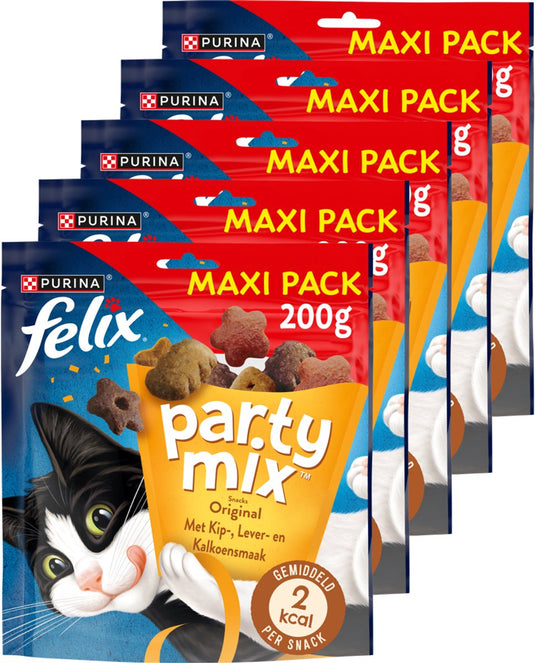 Felix party mix original - kattensnacks - kattensnoepjes - kip kalkoen lever - 5 x 200 g
