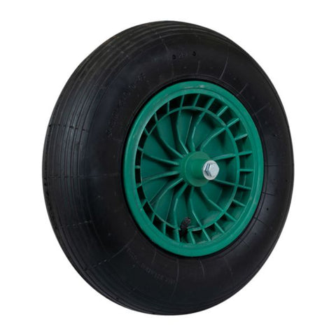 Sr wheel 16x4 400x8 plastic rim green complete with axle