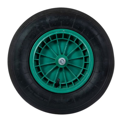 Sr wheel 16x4 400x8 plastic rim green complete with axle