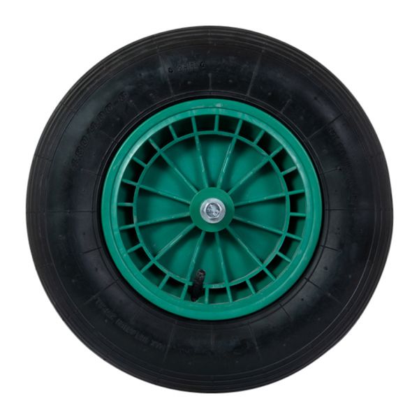 Sr wheel 16x4 400x8 plastic rim green complete with axle