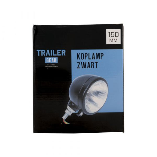 Trailergear koplamp zwart 150 mm.