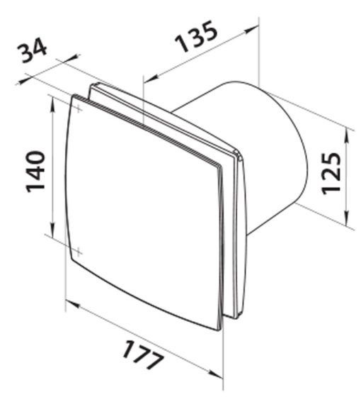 Ventilator ø 125 mm silent met timer. vochtsensor - wit