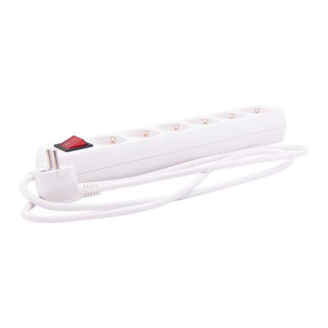 Plug socket white 1,5M, with switch and protective earth. 6 connections (suspended package)