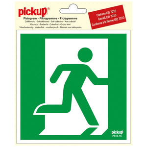 Sticker nooduitgang rechts - 150x150 mm.
