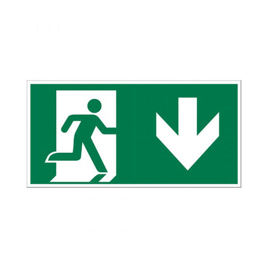 Bord nooduitgang naar beneden - 150x300 mm.