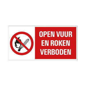 Bord open vuur en roken verboden - 150x300 mm.
