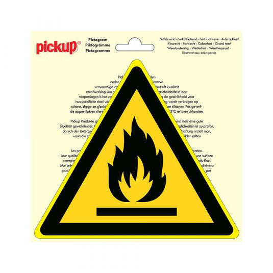Sticker ontvlambare stoffen - 200 mm driehoek.
