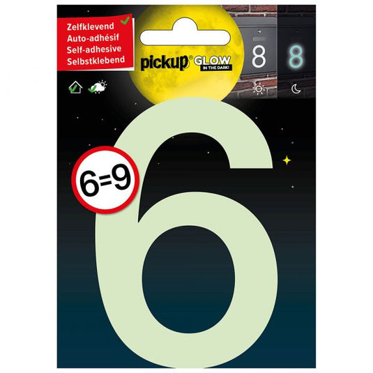 Glow in the dark nummer 6=9 - 100 mm zelfklevend.
