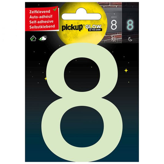Glow in the dark nummer 8 - 100 mm zelfklevend.