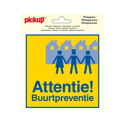 Sticker attentie buurtpreventie - 150x150 mm.