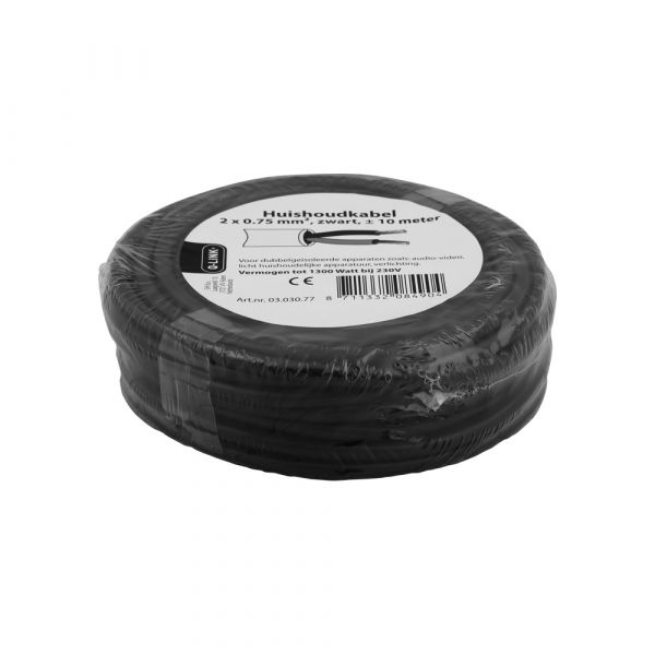 Load image into Gallery viewer, Huishoudsnoer 2x0.75 zwart 10 meter.
