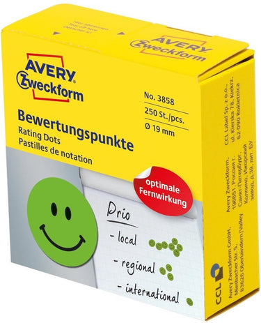 Avery beloningssticker smiley - ø19 - groen - blij gezicht - 250