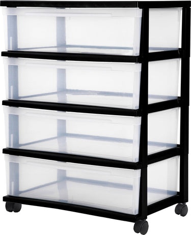 Iris new wide chest ladesysteem - 4 lades x 30l - kunststof - zwart transparant - met wielen