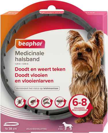 Beaphar medicinale halsband hond tot 8 kg - tot 8 maanden bescherming tegen vlooien, teken en zandvliegen