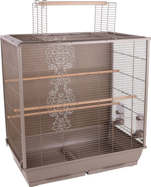 Flamingo volière parkietenkooi ibis taupe – ruime vogelkooi met zitstokken, eetbakjes dakopening – 78x48x81,5 cm