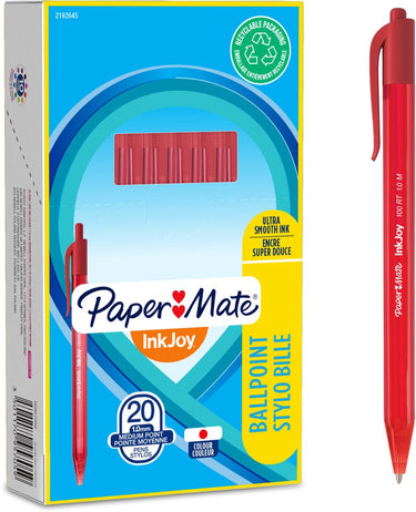 Paper mate inkjoy 100rt intrekbare balpennen | medium punt (1,0 mm) | rood | 20 stuks