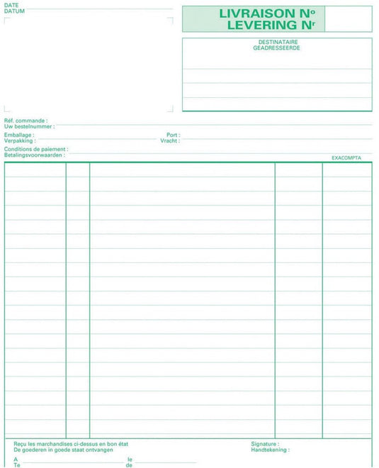 Exacompta leveringen | ft 21 x 18 cm | tripli (50 x 3 vel) | tweetalig (nl fr)