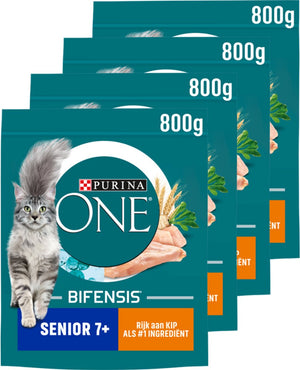 Purina one purina® one® senior - kattenbrokjes - kip volkoren granen - 4 x 800 g