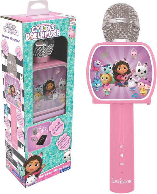 Lexibook gabby’s dollhouse draadloze microfoon met luidspreker, stemvervormer, uitschuifbare telefoonhouder en bluetooth-optie