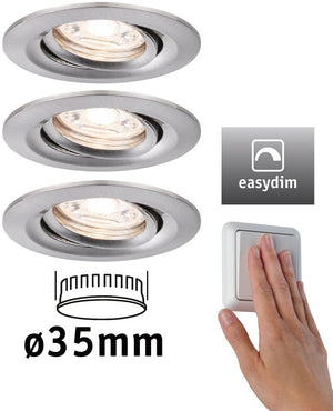 Paulmann led-inbouwlamp easy dim nova mini plus coin basisset zwenkbaar rond 66 mm 15° coin 3x4,2w 3x300lm 230v dimbaar 2700k staal geborsteld