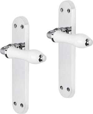 Impresso deurkruk - perth - voor binnen - ovaal deurschild met schroeven - chroom - wit - 2 stuks
