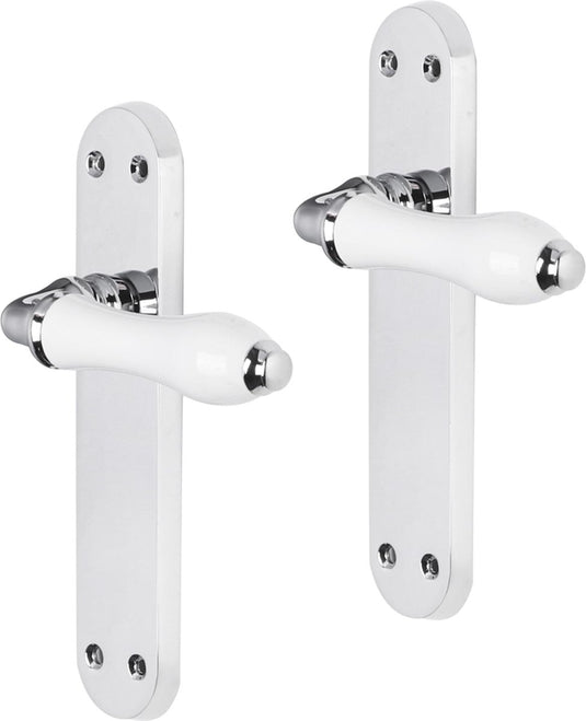 Impresso deurkruk - perth - voor binnen - ovaal deurschild met schroeven - chroom - wit - 2 stuks