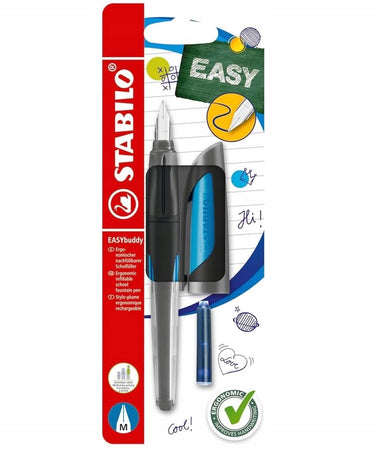 Stabilo easybuddy - ergonomische vulpen - zwart lichtblauw - m punt voor rechtshandigen