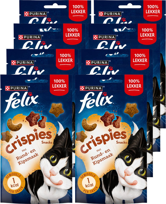 Felix crispies - kattensnacks - kattensnoepjes - rund kip - 8 x 45 g