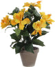 Mica decorations kunstplant hibiscus - geel - h40 x d30 cm - grijze pot - kunstplanten nepplanten met bloemen