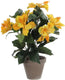 Mica decorations kunstplant hibiscus - geel - h40 x d30 cm - grijze pot - kunstplanten nepplanten met bloemen