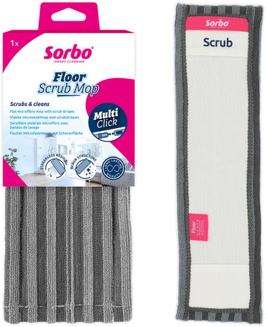 Sorbo floor scrub mop – microvezel dweil met scrubstrepen – multi-click lijn – voor hardnekkig vuil streeploos schone vloeren - zonder steel