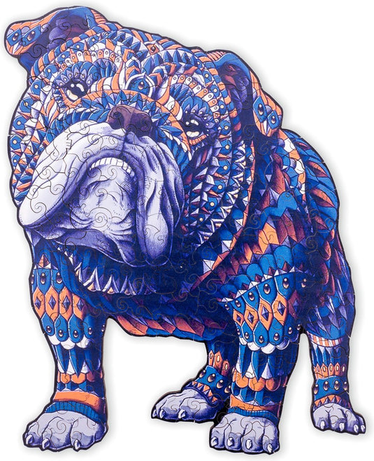 Engelhart houten puzzel bulldog – 85 unieke puzzelstukjes – a4 formaat houten legpuzzel – dieren puzzelspel – compact denkspel – inclusief opbergetui –