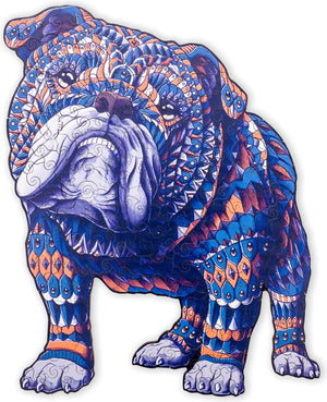 Engelhart houten puzzel bulldog – 85 unieke puzzelstukjes – a4 formaat houten legpuzzel – dieren puzzelspel – compact denkspel – inclusief opbergetui –